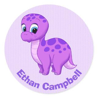 Cute Purple Baby Brontosaurus Dinosaur Classic Round Sticker