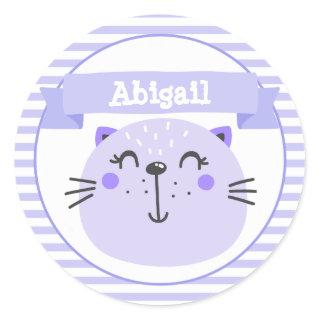 Cute Purple Cat | Personalized Classic Round Sticker