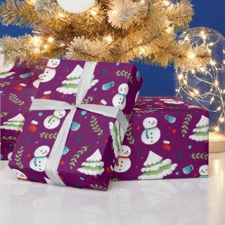 Cute Purple Christmas Snowman Pattern