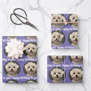 Cute Purple Pet Photo Pattern Happy Birthday  Sheets