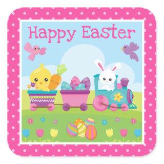 Cute Rabbit, Chick & Chocolate Eggs Train Easter Square Sticker