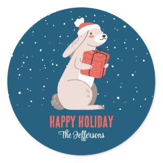 Cute Rabbit Snowy Winter Holiday Christmas Animal Classic Round Sticker