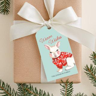 Cute Rabbit Warm Wishes Christmas Personalized Gift Tags