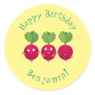 Cute radishes singing trio cartoon vegetables classic round sticker