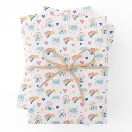 Cute Rainbow Hearts & Clouds Pattern  Sheets