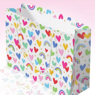 Cute Rainbow Love Hearts Stars Celebration Large Gift Bag