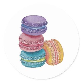 Cute Rainbow Macaroons In Watercolor Classic Round Sticker
