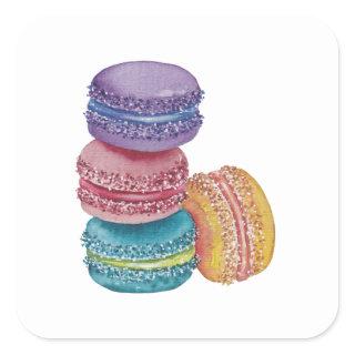 Cute Rainbow Macaroons In Watercolor Square Sticker
