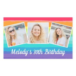 Cute Rainbow Photo Collage Custom Birthday Party Rectangular Sticker