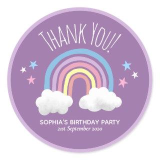 Cute Rainbow Thank You Purple Kids Birthday Classic Round Sticker