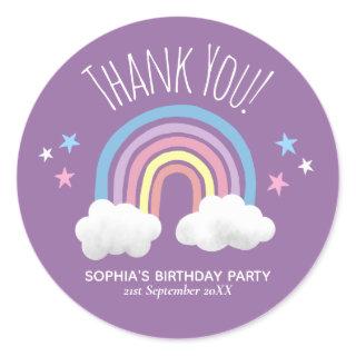 Cute Rainbow Thank You Purple Kids Birthday Classic Round Sticker