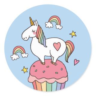 Cute Rainbow Unicorn Stars Hearts Party Classic Round Sticker