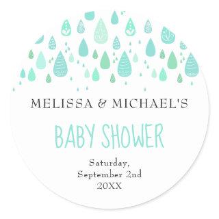 Cute Raindrops Couples Baby Shower / Sprinkle Classic Round Sticker