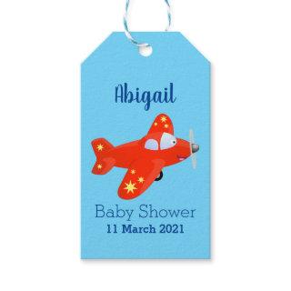Cute red airplane flying cartoon illustration  gift tags