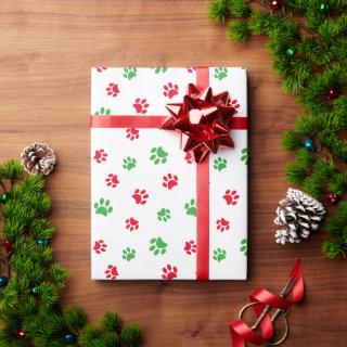 Cute Red and Green Paw Prints Pattern Christmas