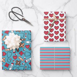 Cute Red Blue Nurse Doctor Medical Pattern  Sheets