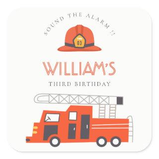 Cute Red Firetruck Engine Kids Any Age Birthday Square Sticker