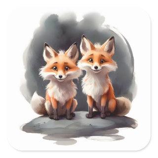 Cute Red Fox Couple Best Friends Buddy Pals  Square Sticker
