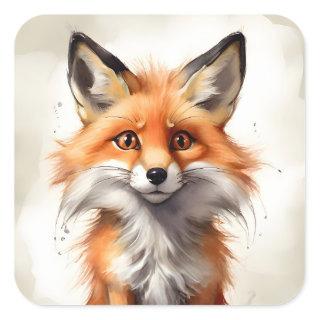 Cute Red Fox Portrait Journal Notebook Laptop Square Sticker