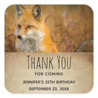 Cute Red Fox Wilderness Nature Photo Thank You Square Sticker