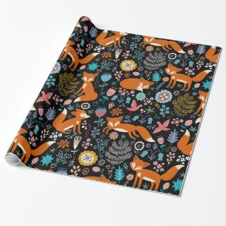 Cute Red Foxes Flowers & Birds Pattern