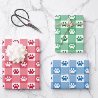 Cute Red Green Blue Gingham Paw Print Pattern  Sheets