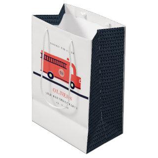 Cute Red Navy Fire Truck Engine Any Age Birthday Medium Gift Bag