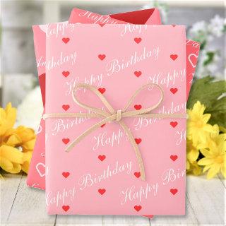 Cute Red Pink White Hearts Custom Script Text  Sheets