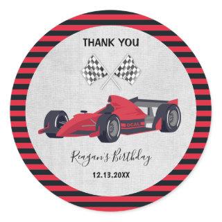 Cute Red Race Car Birthday Classic Round Sticker