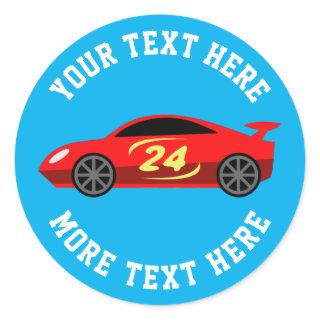 Cute red racecar kid's auto racing design custom classic round sticker