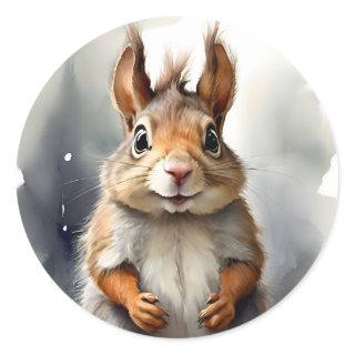Cute Red Squirrel Looking for Food Portrait Classic Round Sticker