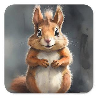 Cute Red Squirrel Saying Hello Portrait Square Sticker