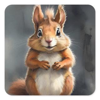 Cute Red Squirrel Saying Hello Portrait Square Sticker