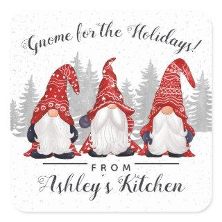 Cute Red White Gnome for the Holidays Christmas Square Sticker