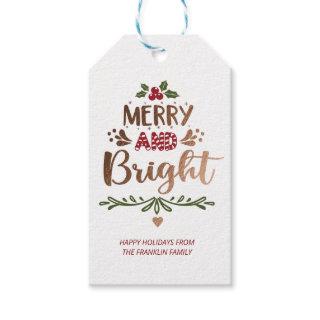 Cute Red White Gold Merry and Bright Christmas   Gift Tags