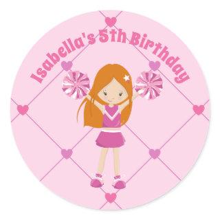 Cute Redhead Cheerleader Custom Birthday Party Classic Round Sticker