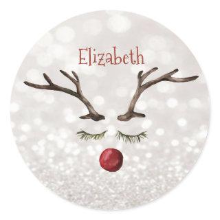 Cute Reindeer Face,Bokeh    Classic Round Sticker