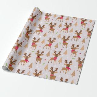 Cute Reindeer in Scarves and Light Christmas