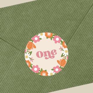 Cute Retro Floral One | Baby's First Birthday  Classic Round Sticker