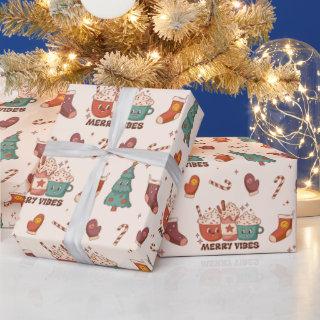 Cute Retro Merry Vibes Christmas Kawaii Pattern