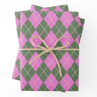 Cute Retro Preppy Pink and Green Argyle Pattern   Sheets