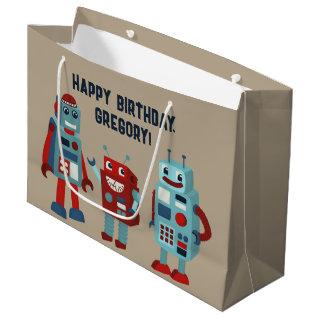 Cute Retro Robots Personalized Sci-Fi Large Gift Bag