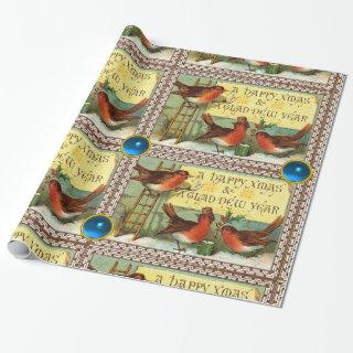 CUTE ROBINS ,CHRISTMAS GREETINGS WITH BLUE GEMS