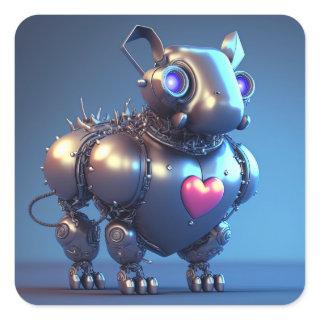 Cute Robot Dog with Big Heart Valentine's Day Square Sticker