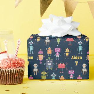 Cute Robots Pattern Name Age Birthday