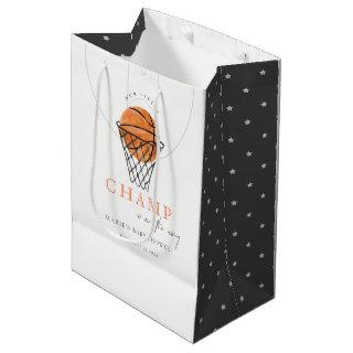 Cute Rust Our Little Champ Basketball Baby Shower Medium Gift Bag