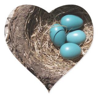 Cute Rustic Bird's Nest Blue Robin Eggs Heart Sticker