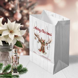 Cute Rustic Christmas Deer Ornaments Holiday Medium Gift Bag