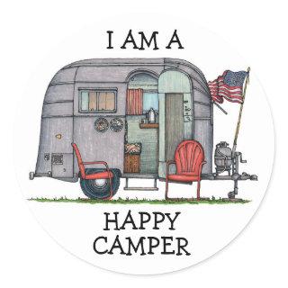 Cute RV Vintage Fifth Wheel Camper Travel Trailer Classic Round Sticker