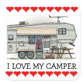 Cute RV Vintage Fifth Wheel Camper Travel Trailer Square Sticker